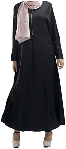 Mfasica Womens Muslim Long Sleeve with Zipper Plus Size Maxi Abaya Party Dress Black S