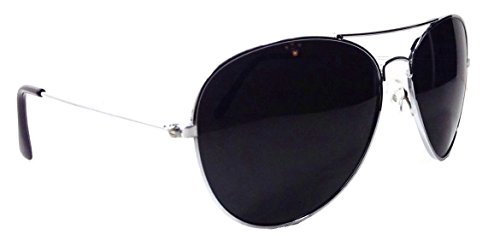 Black & Silver Pilot Aviator Sunglasses Super Dark Lenses