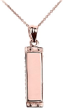 Solid 10k Rose Gold Music Charm Harmonica Pendant Necklace, 22"