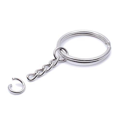 TWONE Metal Split Keychain Ring Parts - 100 Key Chains With 25mm Open Jump Ring and Connector - Make Your Own Key Ring