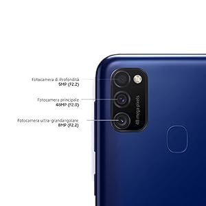 Samsung Galaxy M21, Smartphone, Display 6.4" Super AMOLED, 3 Fotocamere Posteriori, 64GB Espandibili, RAM 4 GB, Batteria 6000 mAh, 4G, Dual Sim, Android 10, 188 g, [Versione Italiana], Blue - immagine 4