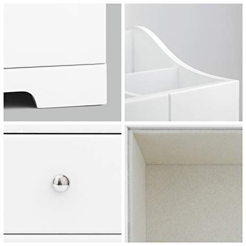 RR ROUND RICH DESIGN Solid Wood Makeup Jewelry Box Organizer with Drawer White