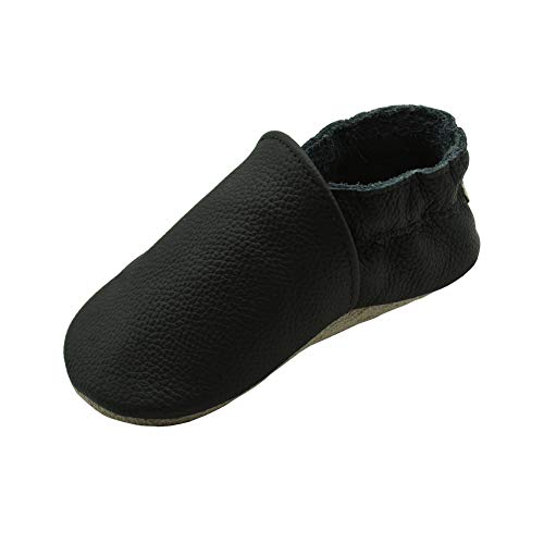 iEvolve Baby Leather Shoes Soft First Walker Shoes Crib Shoes Moccasins for Toddlers(Pure Black, 12-18 Months) - Thumbnail 7
