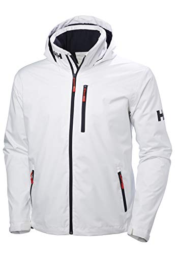 Helly Hansen Men's Crew Hooded Midlayer Fleece Lined Waterproof Windproof Breathable Rain Coat Jacket, 001 White, X-Large