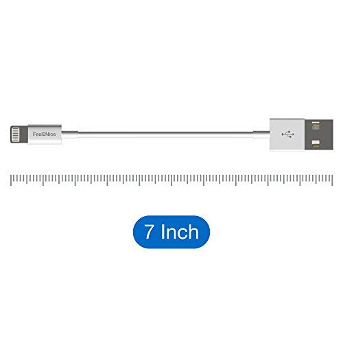 Short iphpne Charger,Feel2Nice 5 Pack 7-Inch iPhone Cord Data Sync USB Portable Fast Charger for iPhone X XS Max XR / 8/8 Plus / 7/7 Plus / 6/6 Plus / 5S / iPad/iPod, White