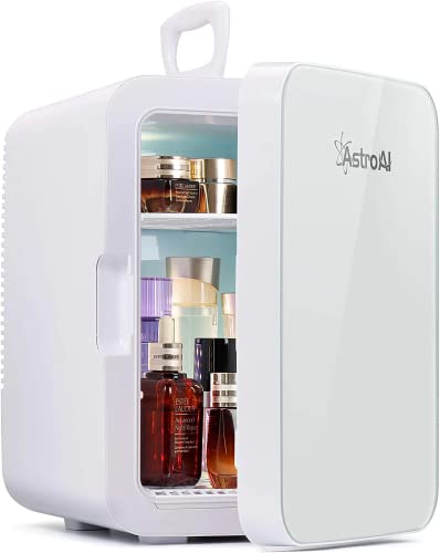 AstroAI Mini Kühlschrank, 10 Liter / 15 Dosen Fridge mit Kühl/Heizfunktion und AC/DC Stromversorgung, Tragbare Kosmetik Kühlschrank für Hautpflege, Lebensmittel, Milch, Büro und Reisen, Weiß