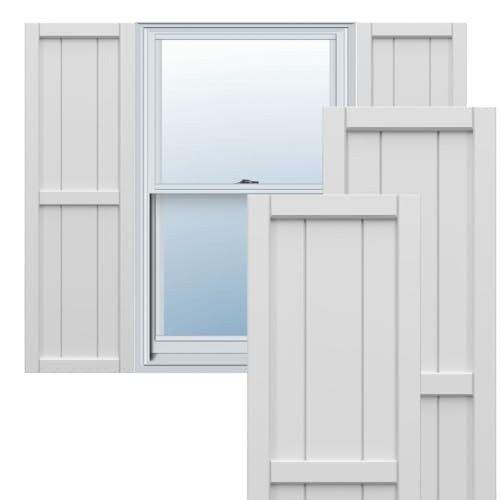 10 3/4"W x 103"H True Fit PVC, Two Board Framed Board-n-Batten Shutters, White…