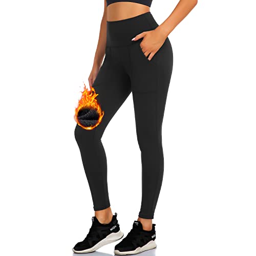 MOREFEEL Fleece Lined Leggings with Pockets for Women High Waisted