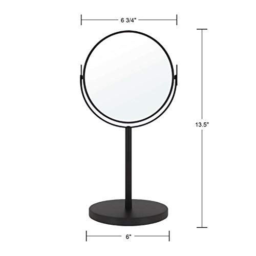 MODONA 6-Inch Two-Sided 1X and 5X Tabletop Makeup Vanity Mirror, 13.5-Inch Tall - Rubbed Bronze - 5 Year Warranty