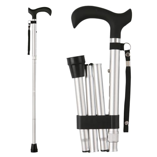 CLOKTA Folding Cane, 5-Level Adjustable Height Lightweight Portable Foldable Walking Canes with Wrist Strap and T Handle for Men Women Seniors