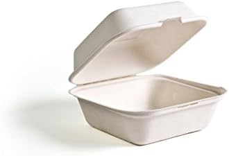 6" x 6" x 3" Compostable Burger Box, Heavy Duty, Bright White, Made from Sugarcane - Renewable, Sustainable and Biodegradable