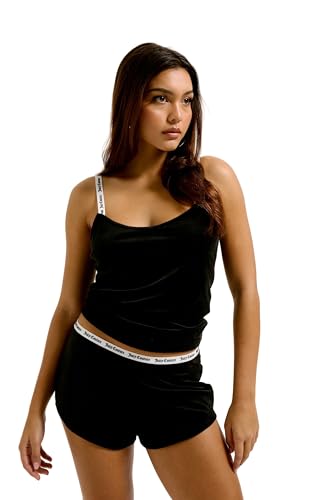 Juicy Couture Damen Elina TOP-Pyjama Oberteil Shirt Schlafshirt Schlafanzugoberteil aus Velour versch. Farben Pyjamaoberteil, Black, XS