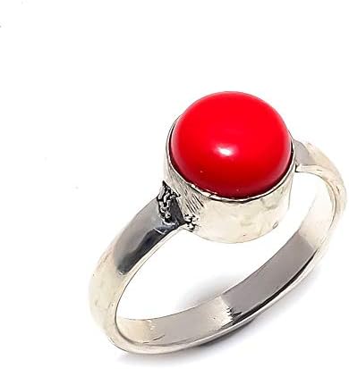 Best Gift for Girls! Handmade Jewelry! Red Coral Silver Plated 4 Grams Ring 8 US