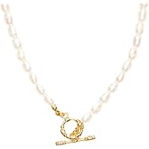 Shapes Studio 18K Gold Plated Toggle Pearl Chain Necklace, Pearl Necklace, Never Tarnish, Women Jewelry