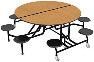 Palmer Hamilton 59T Easy Folding 60" Round Mobile School Table, 29"H, 8 Stools, Oak/Black, Cafeteria, Breakroom Table