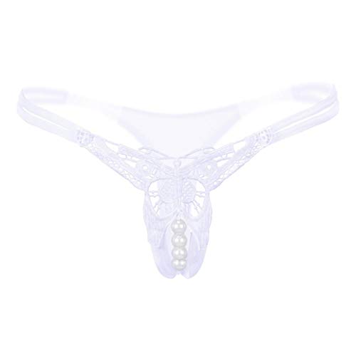 TWGONE Sexy Pendant Pearl G String Women Panties Low Waist Thongs Underwear Erotic Panties(Free Size,White)