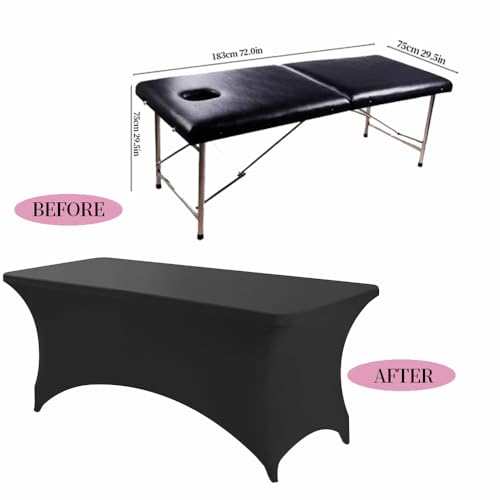 ANNAFRIS 6FT Elastic Rectangular Tablecloth, 183 x 76 x 76 cm Beauty Bedding Polyester, for Weddings, Parties, Wrinkle Resistant (Black)