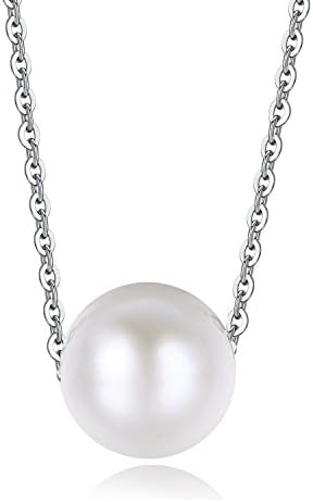 Precious Time Jewelry 9.5mm-10.5mm White Freshwater Cultured Pearl 925 Sterling Silver Necklace Round 18"