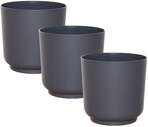 idea-station Blumentopf Set 3 x 13 cm - anthrazit - bruchsichere Blumentöpfe aus Plastik für verschiedenste Pflanzen, Blumen - Matte Übertöpfe für innen und außen
