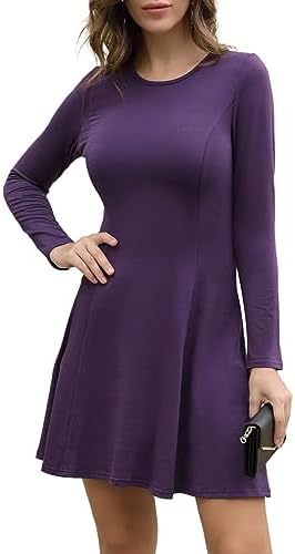 purple skater dress long sleeve Gvdentm Girls Long Sleeve Stretchy Dress 3-18 Year A line Twirly Skater School Party Dress Dark Purple,11-12 Years