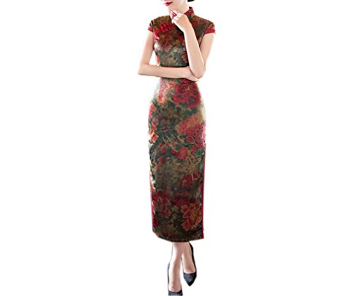 XueXian(TM) Women's Chinese Long Cheongsam Qipao Dress Evening Gown Floral Red