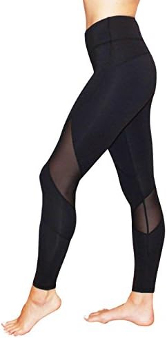 Yoggir Women's Leggings Mesh Insert Yoga Pants (Medium, Black)