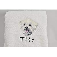 Toalla de mano de spa de lujo personalizada de raza de perro MALTÉS o opción de toalla de golf, bordada con nombre de perro GRATIS