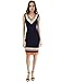 PattyBoutik Women V Neck Color Trim Knit Dress (Dark Blue, Ivory and Rust Small)