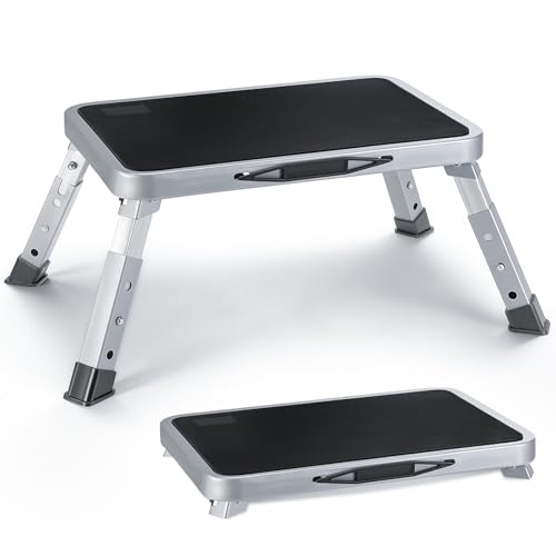 Folding Steel Stool, Portable Folding Stool with Non-Slip Thick Rubber Step, 150 kg Load-bearing, 3 Steps Folding Ladder for Camper, Kitchen, Office