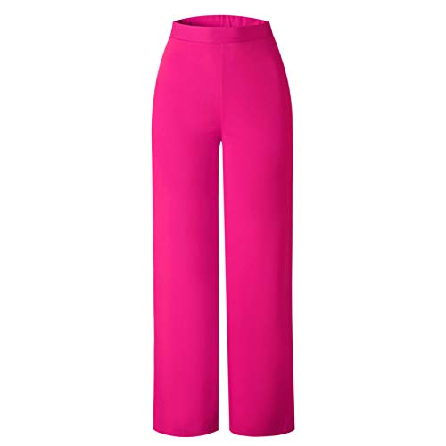 Sunyastor Women Office Casual Wear Comfy Chic Moisture Wicking Wide Leg Palazzo Lounge Pants Straight High Waist Long Pants Hot Pink