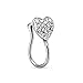 17GA Heart with Gems Clip On Fake Non No Piercing Nose Ring (Silver Tone)