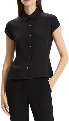 Theory Women's Wide Tie Neck Blouse, Mink, M at Amazon Women's