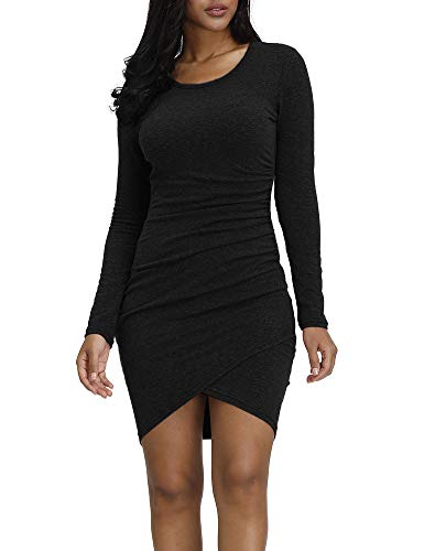 Zaoqee-Vestito-da-Donna-Casual-a-Maniche-Lunghe-increspate-Elasticizzato-Aderente-Mini-Vestito-da-Festa
