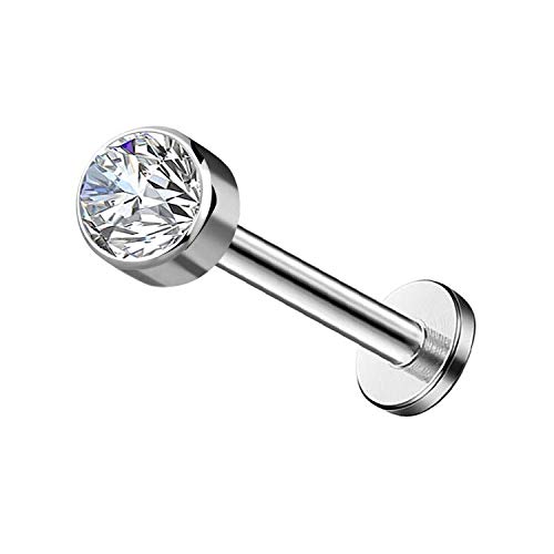 Melighting Labret Bars Grade 23 Solid Titanium Internally Thread Lip Studs 16G Opal Clear CZ Lip Ring Labret Piercing Jewellery Tragus Helix Earrings CZ 4MM