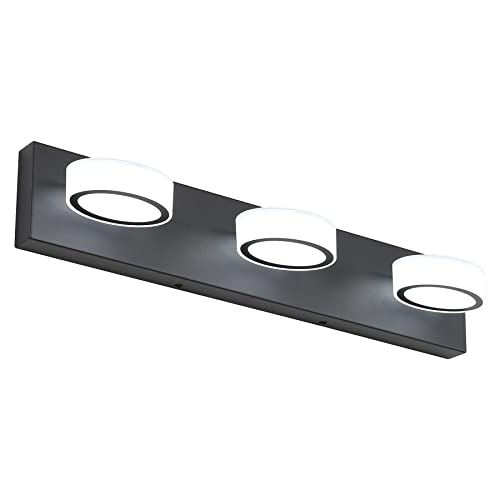 DESOOP Bathroom Lights Over Mirror 3-Light Dimmable LED Vanity Lights for Bathroom Matte Black Lighting Fixtures with Rotable Oval Lampshade 23.6'' Inch 18W 6000K Cool White