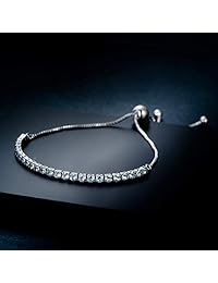 J.Fée Sterling Silver Plated Adjustable Bracelet Shining Luxury Jewelry with Gift Box& Meaning Card Simulated Diamond Crystal(D Color, VVS Clarity)