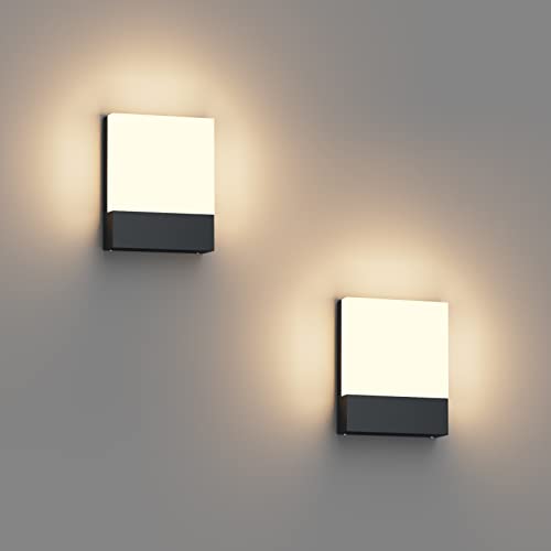 Klighten 2 Pieces 24W LED Wall Lamp Outdoor/Indoor, IP65 Anthracite Wall Light, Modern Aluminium Wall Light for Gardens, Hallways, Terraces, 1500 Lumen, Warm White 2700K-3000K