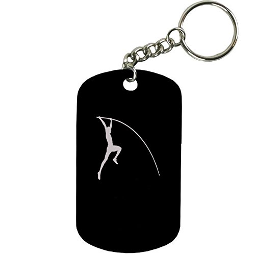 Personalized Engraved Custom Pole Vault, Track 2-inch Colored Anodized Aluminum Customizable Keychain Dog Tag, Black