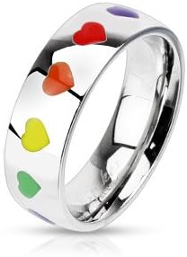 316L Stainless Steel Rainbow Hearts Dome Band Ring