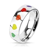 316L Stainless Steel Rainbow Hearts Dome Band Ring