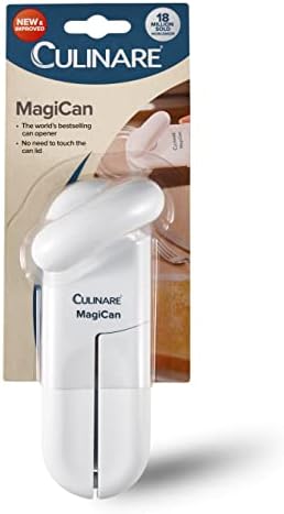 MagiCan Abrelatas Manual, Blanco, Plástico/Acero inoxidable, Manija Aumentada, Cómoda, Abre Latas de Cualquier Tamaño