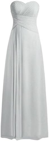 Oumans Sweetheart Long Pleated Chiffon Prom Evening Dress Bridesmaid Party Gown 14 Silver