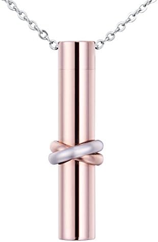 VALYRIA Silver and Rose Gold Cremation Jewellery Stainless Steel Two-Color Ring Miss You Cylinder Urn Pendant Memorial Ash Keepsake