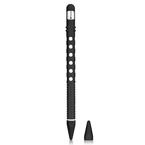 Silicone Case for Apple Pencil 2nd Generation Holder Sleeve Skin Pocket Cover Accessories Kit for iPad Pro 11 12.9 inch 2018, Soft Grip Pouch Cap Holder and 2 Protective Nib Covers (Black)