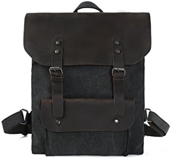 ROCKCOW Vintage Canvas Leather School Backpack Rucksack Bag Daypack