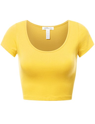 FPT Womens Basic Short Sleeve Scoopneck Crop Top YELLOW L