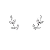 Humble Chic Tiny Leaf Studs - 925 Sterling Silver Delicate Branch Post Ear Stud Earrings, 925 White Tiny Branch, Sterling Silver, Hypoallergenic
