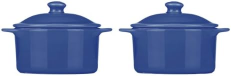 Mario Batali Stoneware Set of 2 Individual 10-Ounce Round Casseroles by Dansk, Cobalt