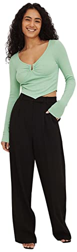 NA-KD Dessus côtelé avec détails en métal Caraco, Vert Clair, M Femme