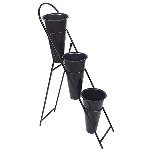 ZENGAI Plant Flower Stand Iron Art Flower Shop Shelf Flower Bucket Storage Simple and Generous, 3 Layers Plant Container (Color : Black, Size : 65x25x100cm)